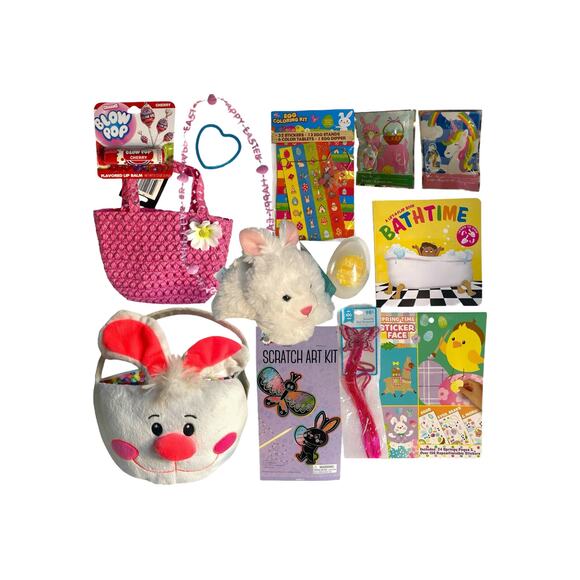 Girls Easter Basket Gift Set – Bunny Bag, Crafts, Lip Balm, Book, Toys & More - Picture 1 of 12